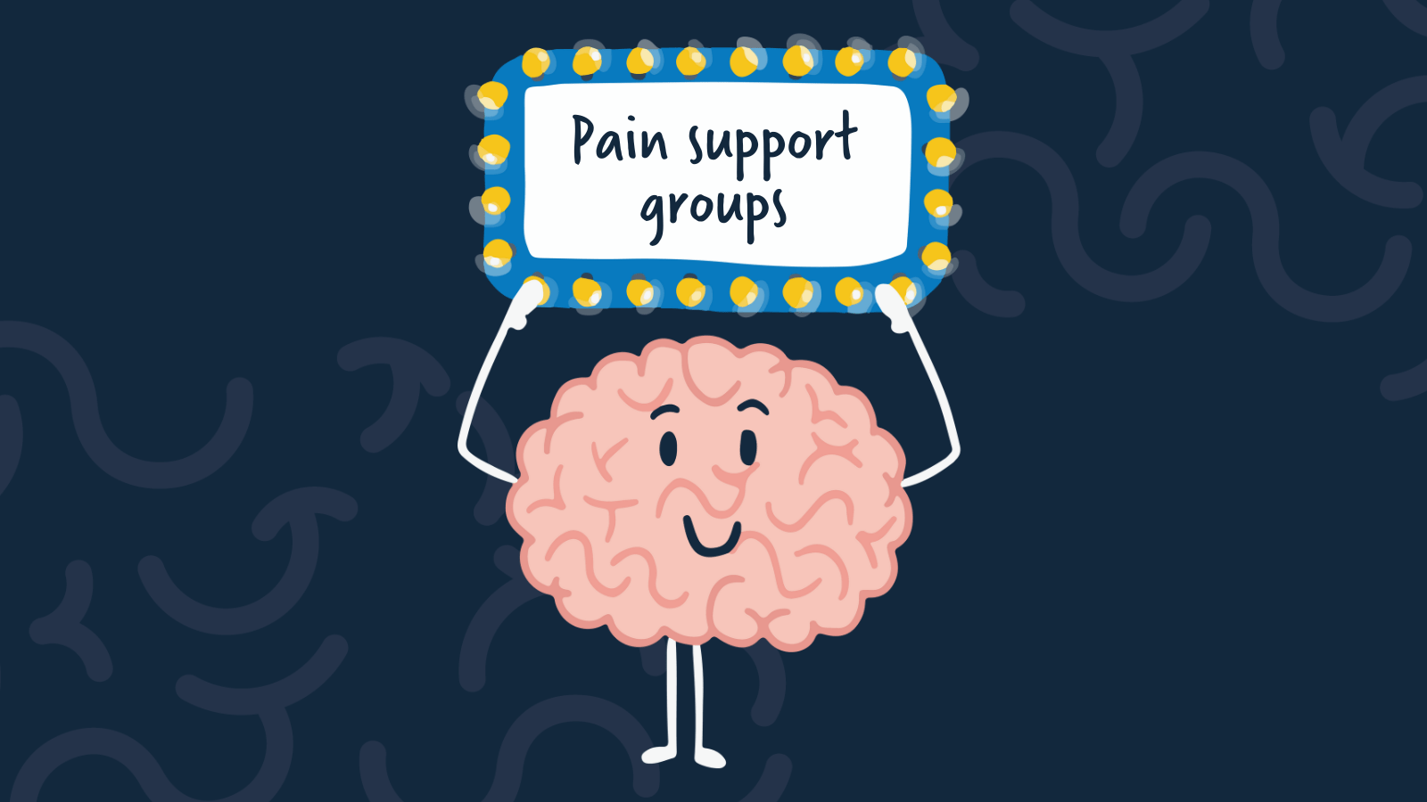 An image of Brian the Brain holding up a sign that says 'pain support groups'