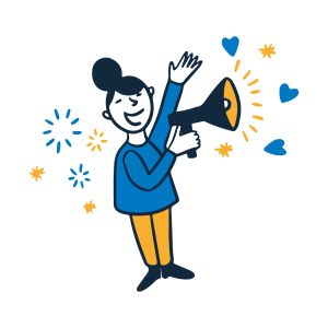 An illustration of a woman speaking a positive message through a megaphone